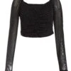 Black Diamante Mesh Ruched Crop Top 2 Black Diamante Mesh Ruched Crop Top -Chic Summer Shop 00100035835 ZM