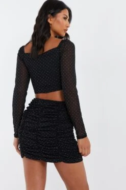 Black Diamante Mesh Mini Skirt 10 Black Diamante Mesh Mini Skirt -Chic Summer Shop 00100035837 XB