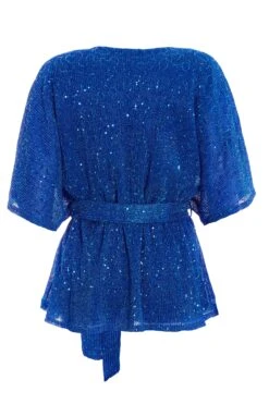 Royal Blue Sequin Batwing Peplum Top -Chic Summer Shop 00100035868 ZB