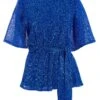 Royal Blue Sequin Batwing Peplum Top 2 Royal Blue Sequin Batwing Peplum Top -Chic Summer Shop 00100035868 ZM