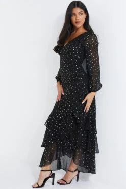 Black Chiffon Foil Maxi Dress 11 Black Chiffon Foil Maxi Dress -Chic Summer Shop 00100035895 XS
