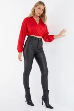 Red Satin Wrap Crop Top -Chic Summer Shop 00100035988 XS