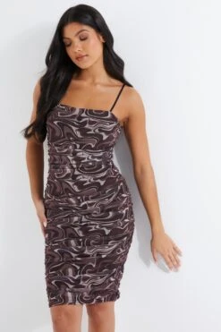 Brown Marble Print Mesh Bodycon Midi Dress 9 Brown Marble Print Mesh Bodycon Midi Dress -Chic Summer Shop 00100036004 XM