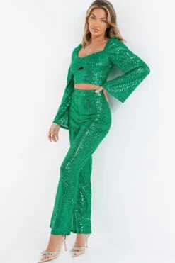 Green Sequin Cut Out Crop Top 11 Green Sequin Cut Out Crop Top -Chic Summer Shop 00100036165 XS