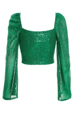 Green Sequin Cut Out Crop Top 12 Green Sequin Cut Out Crop Top -Chic Summer Shop 00100036165 ZB