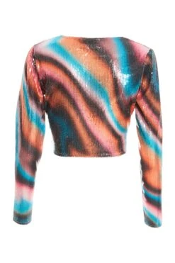 Multicoloured Sequin Marble Knot Crop Top -Chic Summer Shop 00100036200 ZB