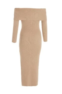 Camel Ribbed Knit Bodycon Midi Dress -Chic Summer Shop 00100036206 ZB