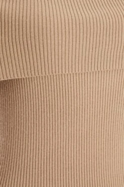 Camel Ribbed Knit Bodycon Midi Dress -Chic Summer Shop 00100036206 ZS