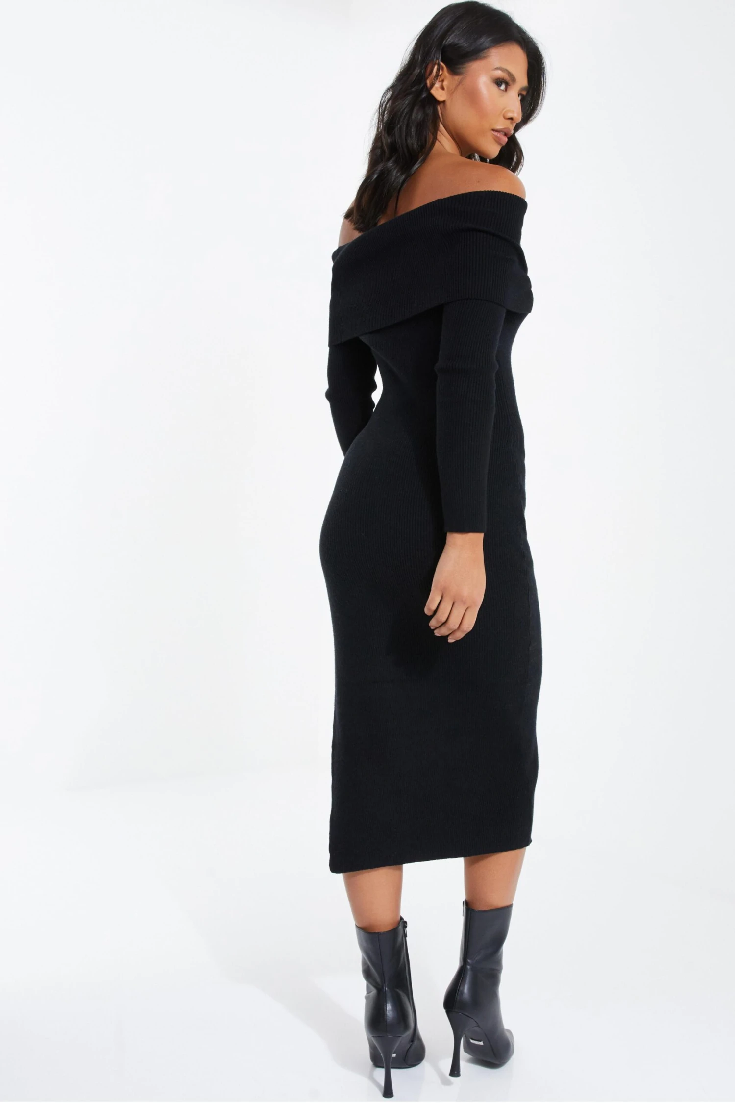 Black Ribbed Knit Bodycon Midi Dress 5 Black Ribbed Knit Bodycon Midi Dress - Image 3
