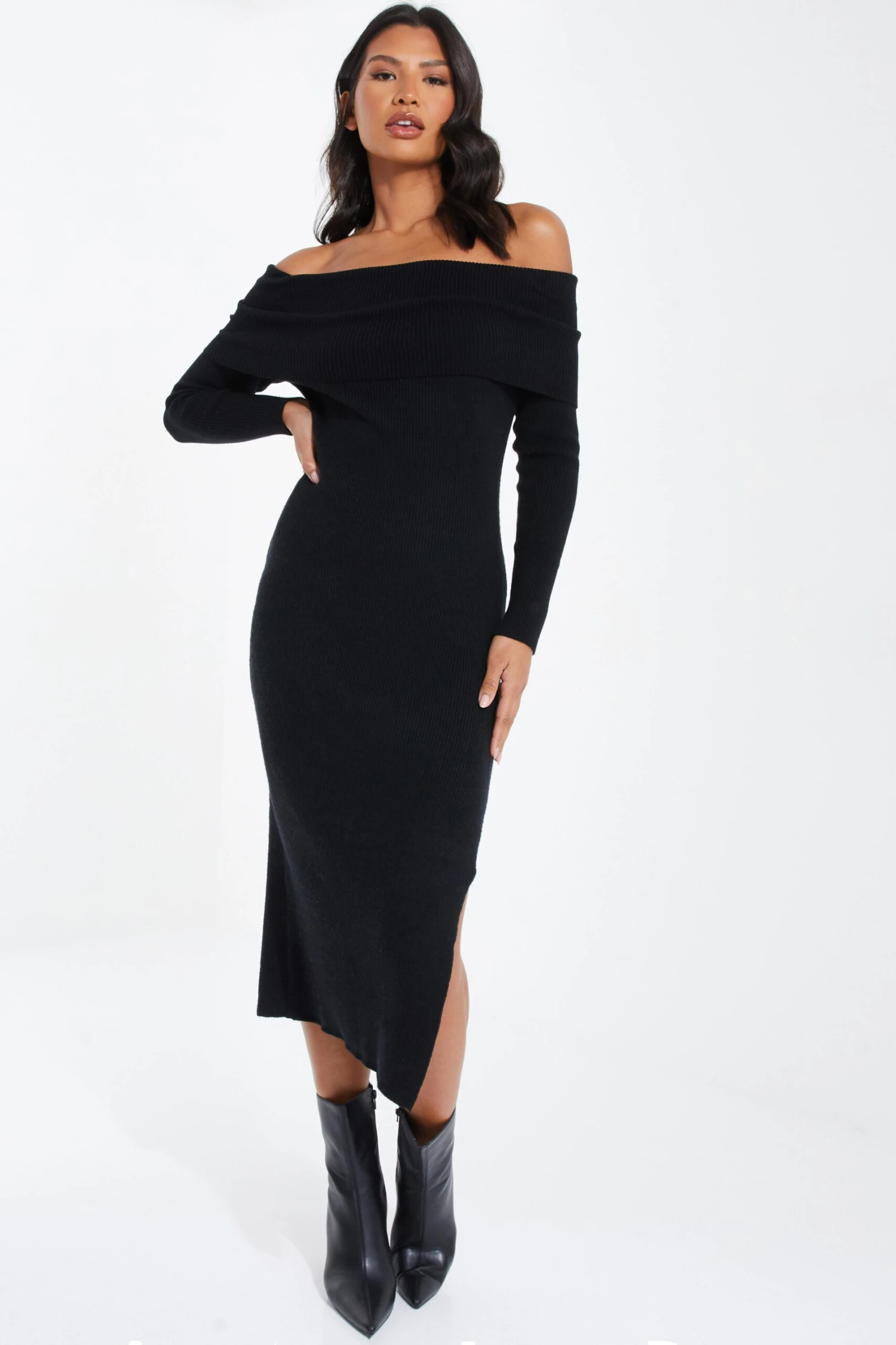 Black Ribbed Knit Bodycon Midi Dress 4 Black Ribbed Knit Bodycon Midi Dress - Image 2