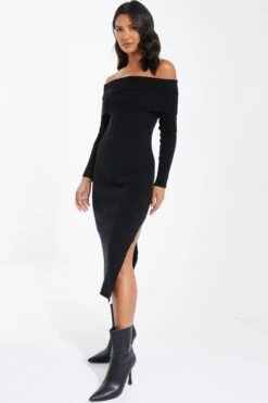 Black Ribbed Knit Bodycon Midi Dress 11 Black Ribbed Knit Bodycon Midi Dress -Chic Summer Shop 00100036207 XS