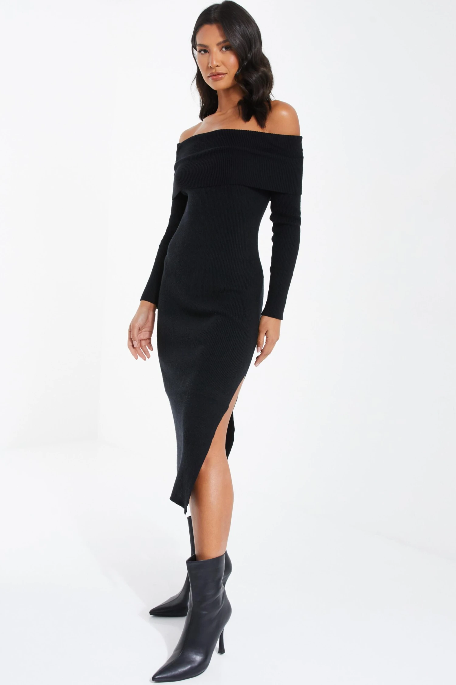 Black Ribbed Knit Bodycon Midi Dress 6 Black Ribbed Knit Bodycon Midi Dress - Image 4