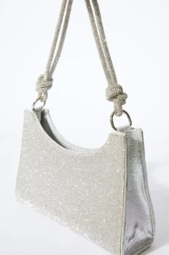 Silver Diamante Knot Shoulder Bag -Chic Summer Shop 00100036249 XS