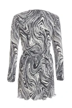Black Plisse Swirl Wrap Dress -Chic Summer Shop 00100036323 ZB