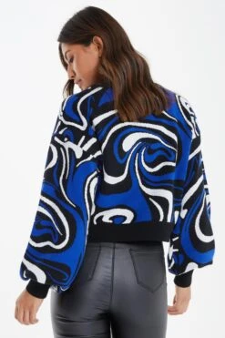 Blue Knitted Marble Print Jumper 10 Blue Knitted Marble Print Jumper -Chic Summer Shop 00100036420 XB