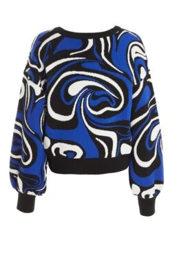 Blue Knitted Marble Print Jumper 12 Blue Knitted Marble Print Jumper -Chic Summer Shop 00100036420 ZB