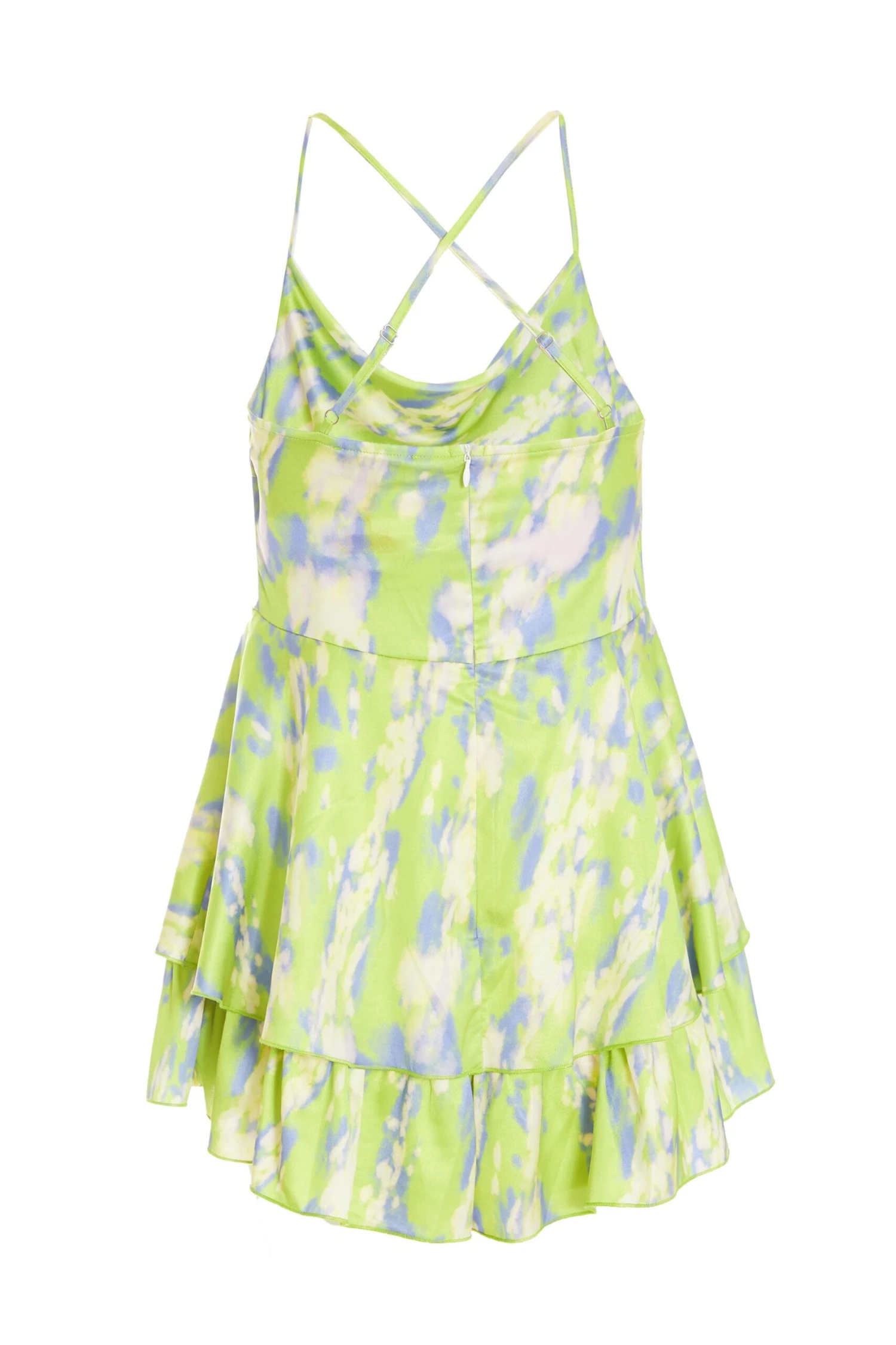 Lime Marble Print Satin Frill Playsuit 7 Lime Marble Print Satin Frill Playsuit - Image 5