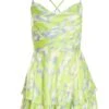 Lime Marble Print Satin Frill Playsuit -Chic Summer Shop 00100036445 ZM