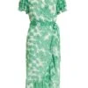Green Chiffon Floral Wrap Midi Dress