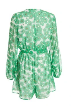 Green Chiffon Floral Wrap Playsuit -Chic Summer Shop 00100036459 ZB