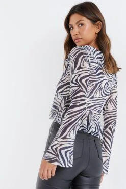 Stone Zebra Print Mesh Top -Chic Summer Shop 00100036487 XB
