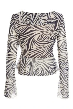 Stone Zebra Print Mesh Top -Chic Summer Shop 00100036487 ZB