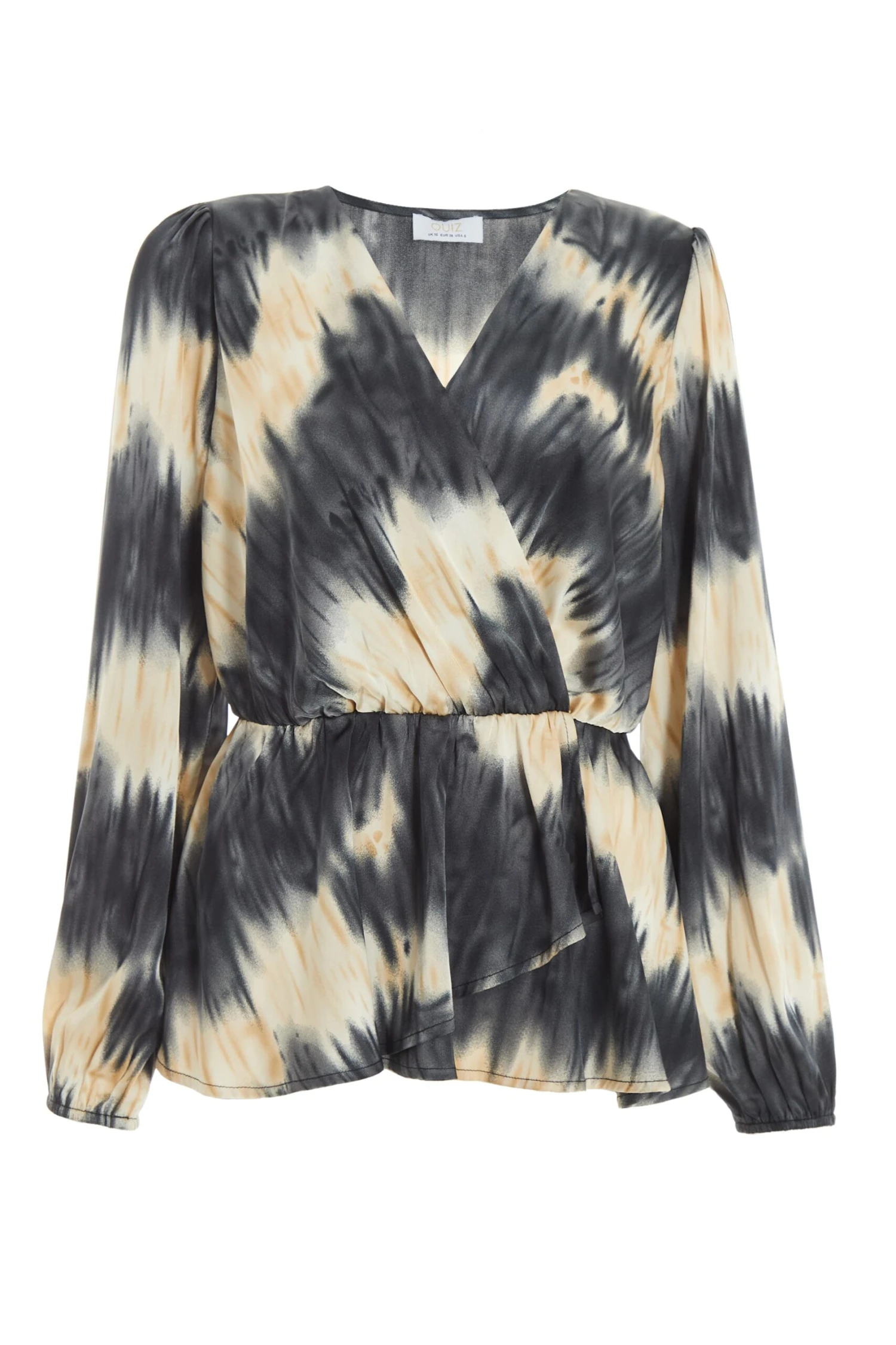 Champagne Satin Marble Print Peplum Top 3 Champagne Satin Marble Print Peplum Top