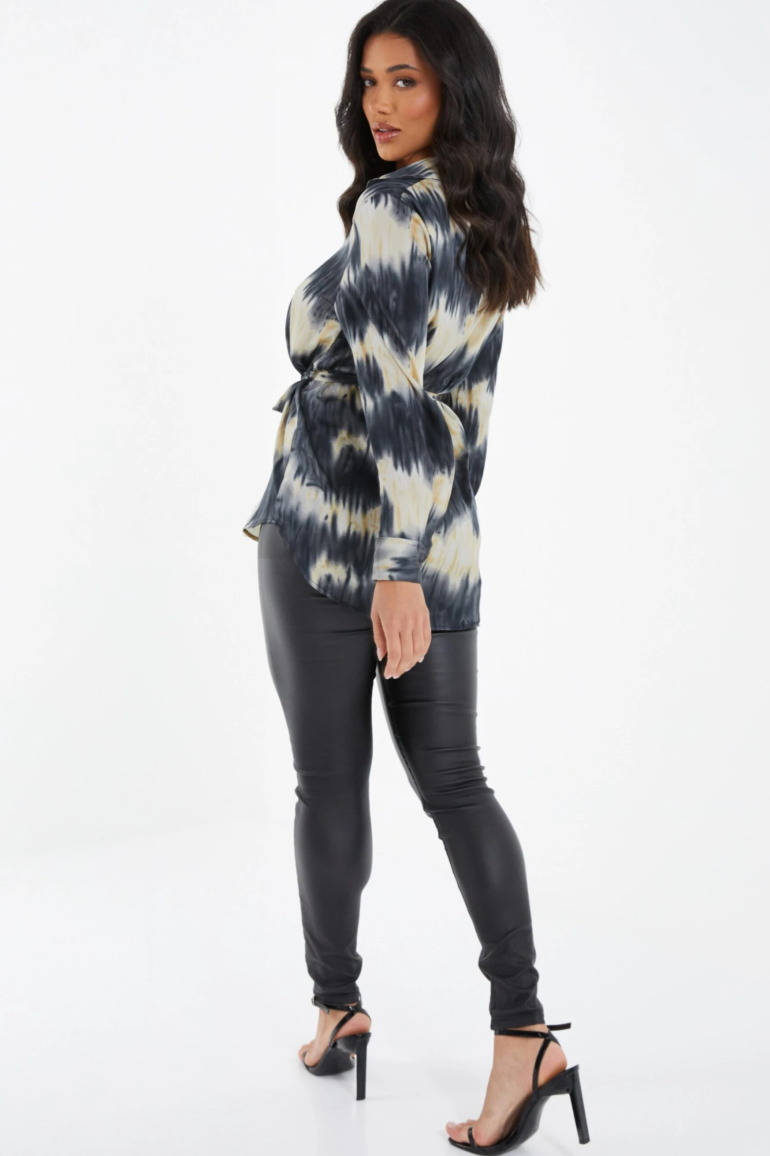 Champagne Satin Marble Print Blouse 5 Champagne Satin Marble Print Blouse - Image 3