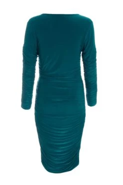 Teal Ruched Long Sleeve Midi Dress -Chic Summer Shop 00100036623 ZB