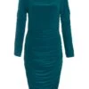 Teal Ruched Long Sleeve Midi Dress 1 Teal Ruched Long Sleeve Midi Dress -Chic Summer Shop 00100036623 ZM