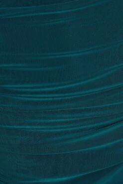 Teal Ruched Long Sleeve Midi Dress -Chic Summer Shop 00100036623 ZS