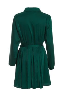 Bottle Green Diamante Shirt Mini Dress -Chic Summer Shop 00100036626 ZB