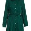 Bottle Green Diamante Shirt Mini Dress -Chic Summer Shop 00100036626 ZM