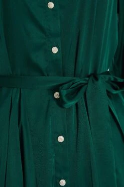 Bottle Green Diamante Shirt Mini Dress -Chic Summer Shop 00100036626 ZS