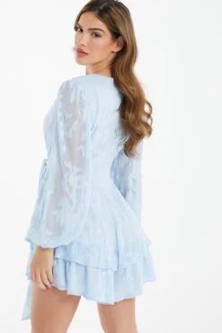 Light Blue Floral Jacquard Tiered Playsuit -Chic Summer Shop 00100036642 XB