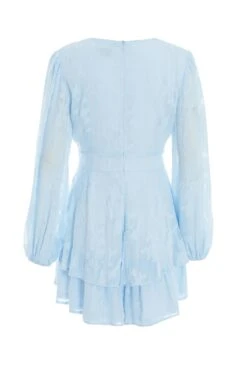 Light Blue Floral Jacquard Tiered Playsuit -Chic Summer Shop 00100036642 ZB