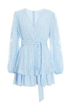 Light Blue Floral Jacquard Tiered Playsuit