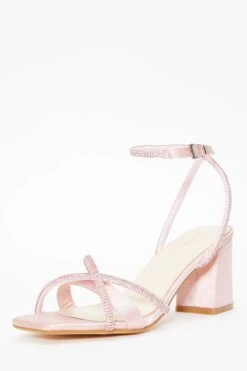 Pink Satin Diamante Block Heeled Sandals 10 Pink Satin Diamante Block Heeled Sandals -Chic Summer Shop 00100036705 XB
