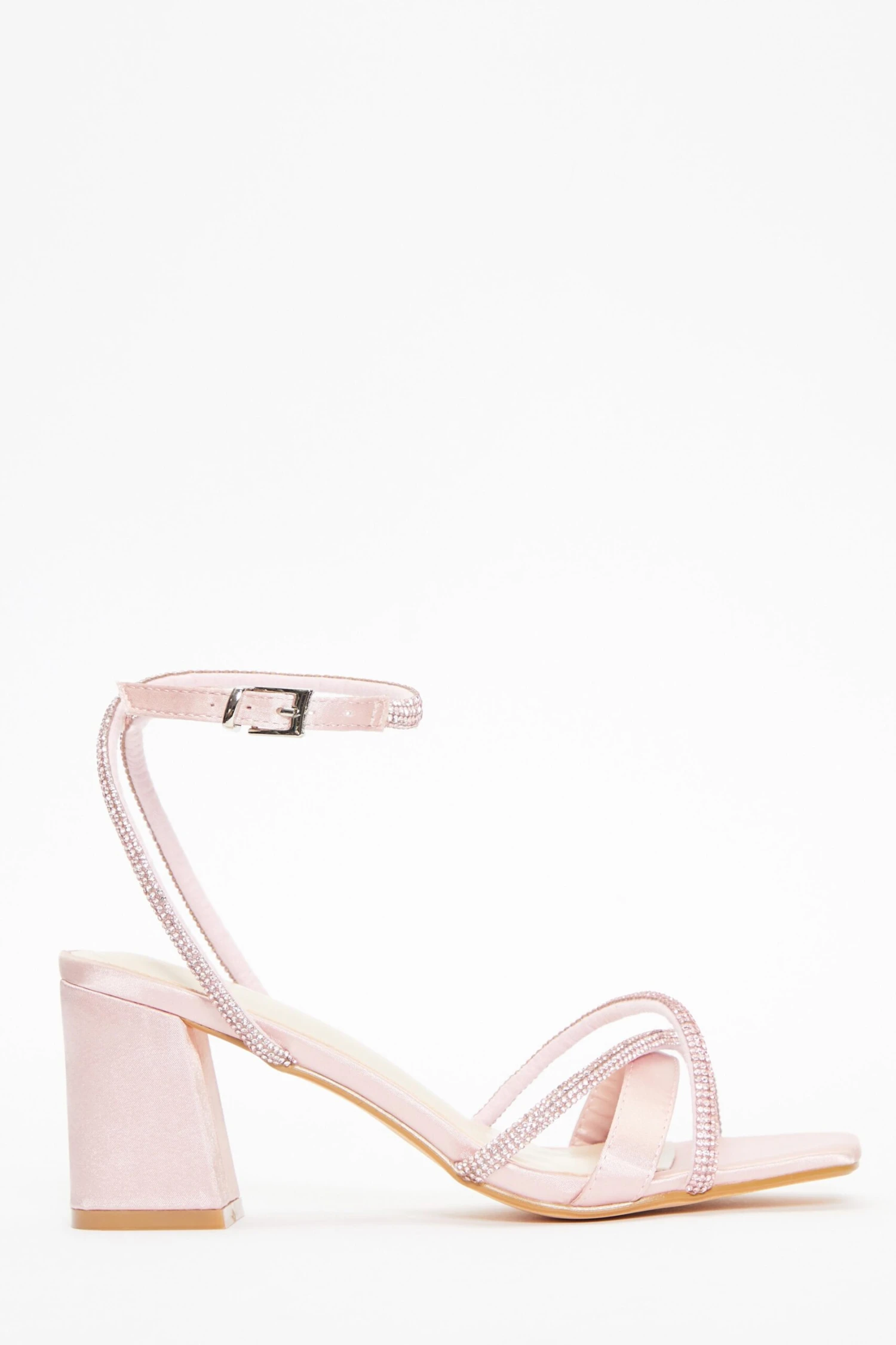 Pink Satin Diamante Block Heeled Sandals 4 Pink Satin Diamante Block Heeled Sandals - Image 2