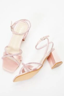 Pink Satin Diamante Block Heeled Sandals 11 Pink Satin Diamante Block Heeled Sandals -Chic Summer Shop 00100036705 XS
