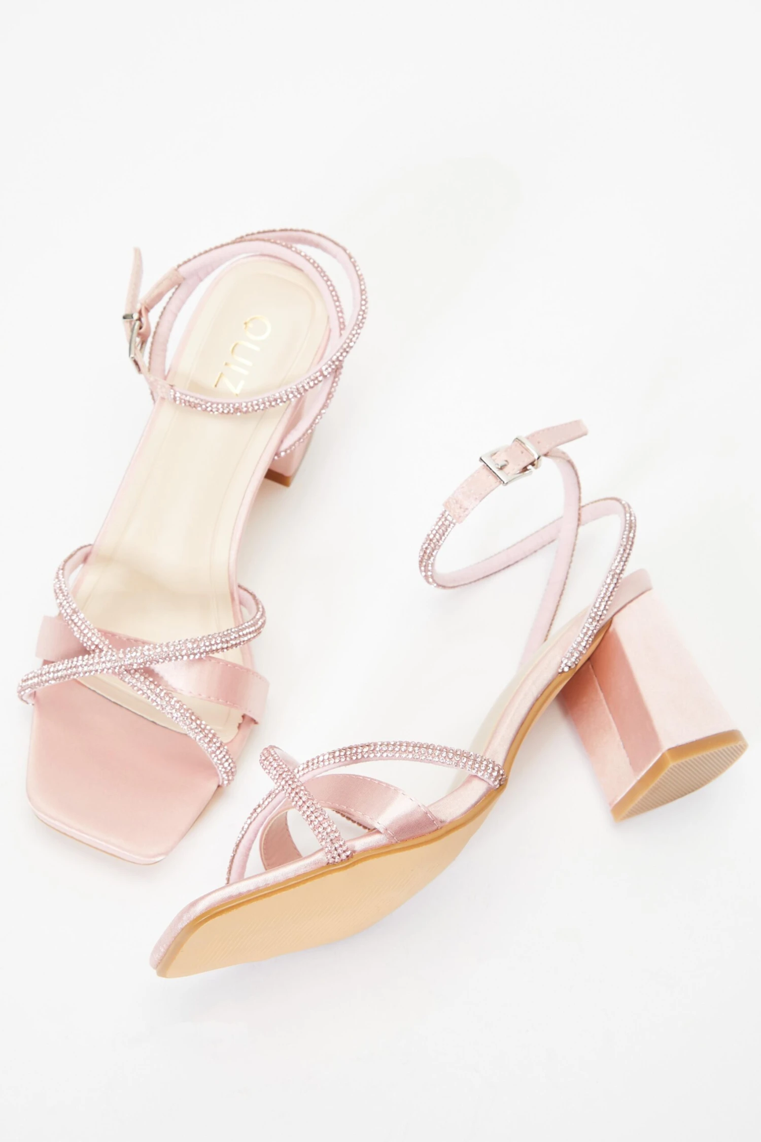 Pink Satin Diamante Block Heeled Sandals 6 Pink Satin Diamante Block Heeled Sandals - Image 4