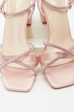 Pink Satin Diamante Block Heeled Sandals 12 Pink Satin Diamante Block Heeled Sandals -Chic Summer Shop 00100036705 ZB