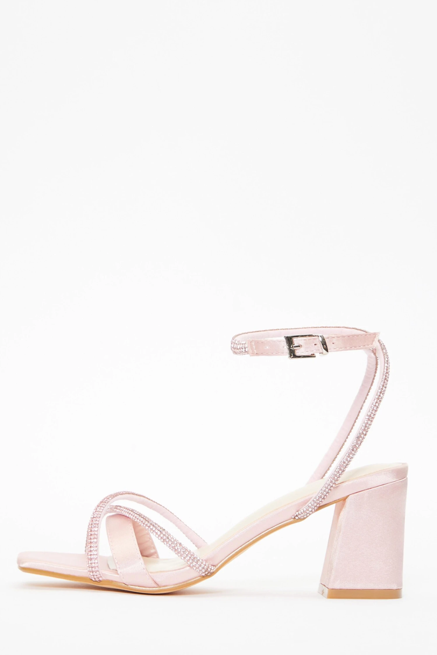 Pink Satin Diamante Block Heeled Sandals 3 Pink Satin Diamante Block Heeled Sandals