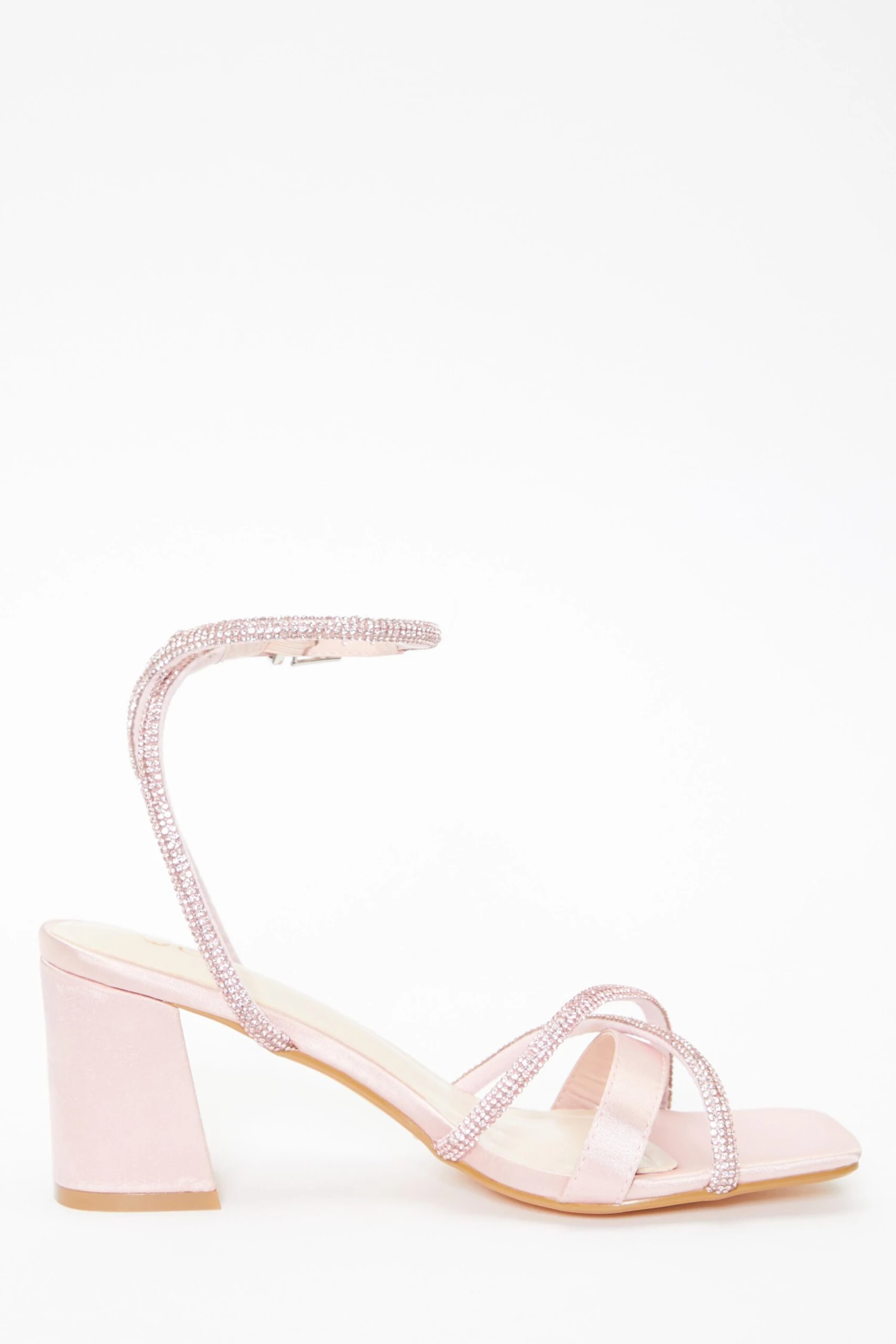 Pink Satin Diamante Block Heeled Sandals 8 Pink Satin Diamante Block Heeled Sandals - Image 6