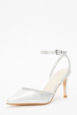 Silver Shimmer Diamante Court Heels -Chic Summer Shop 00100036706 XB