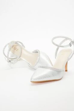 Silver Shimmer Diamante Court Heels -Chic Summer Shop 00100036706 XS
