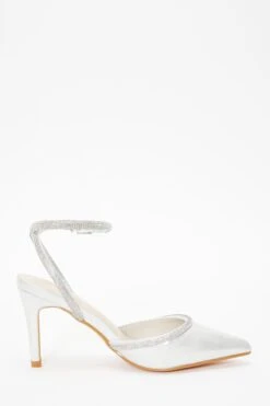 Silver Shimmer Diamante Court Heels -Chic Summer Shop 00100036706 ZS