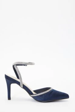 Navy Satin Diamante Trim Courts -Chic Summer Shop 00100036708 ZS