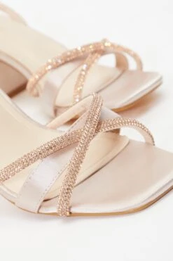 Champagne Satin Diamante Block Heeled Sandals -Chic Summer Shop 00100036709 ZB
