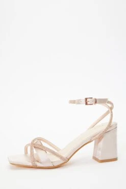 Champagne Satin Diamante Block Heeled Sandals